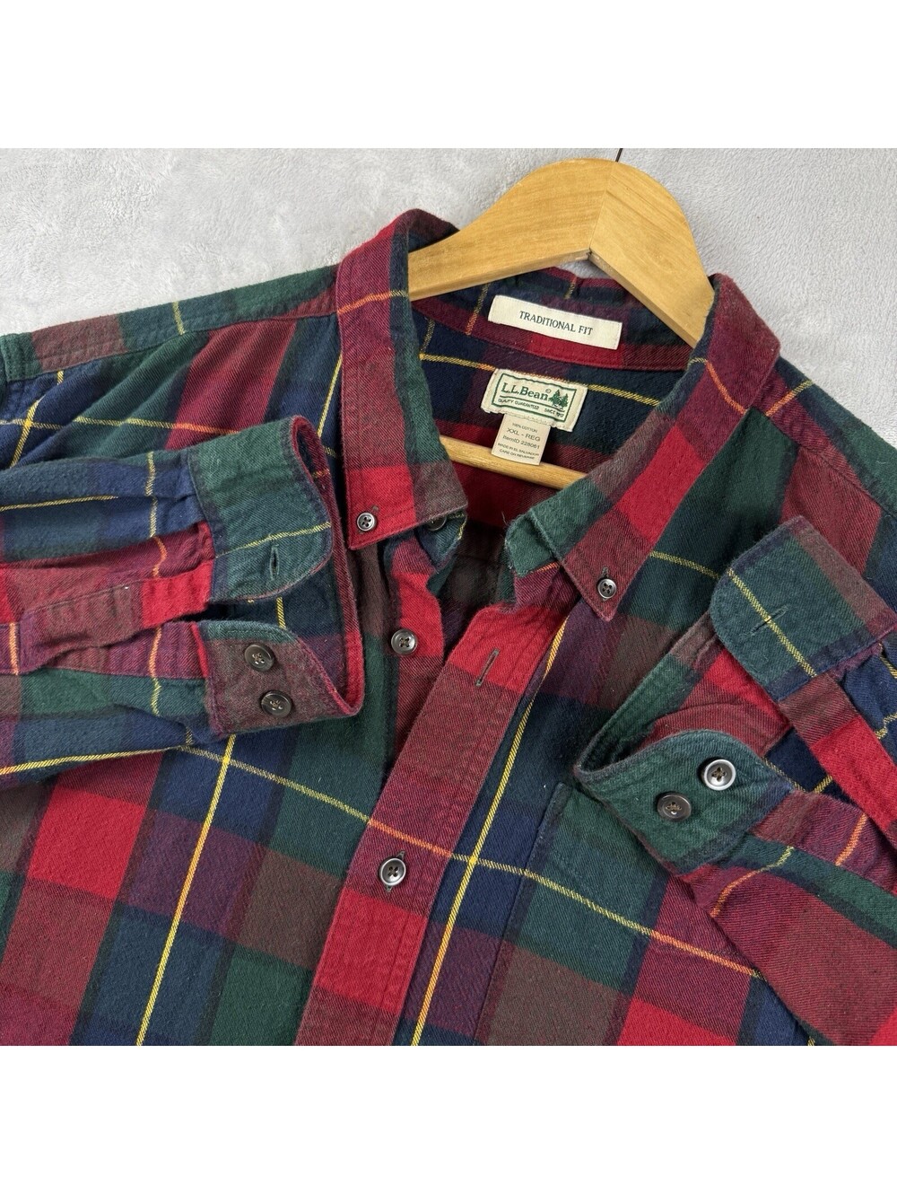L.L.Bean Men Traditional Fit Plaid Flannel Shirt XXL Red Button Down Cotton Xmas